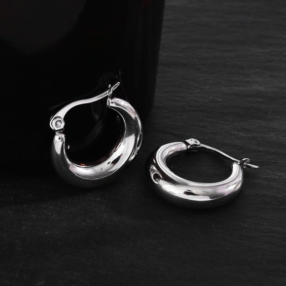 Chunky Hoop Silver Earrings - Picture 7 of 7